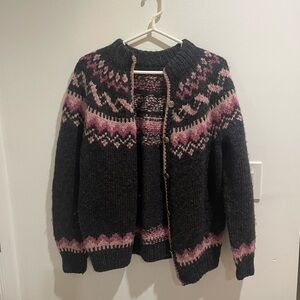 Black and Pink Nordic Cardigan Sweater M/L